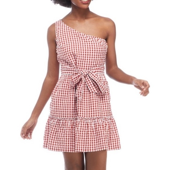Crown & Ivy Red Gingham One-Shoulder Dress NWT - Picture 1 of 11